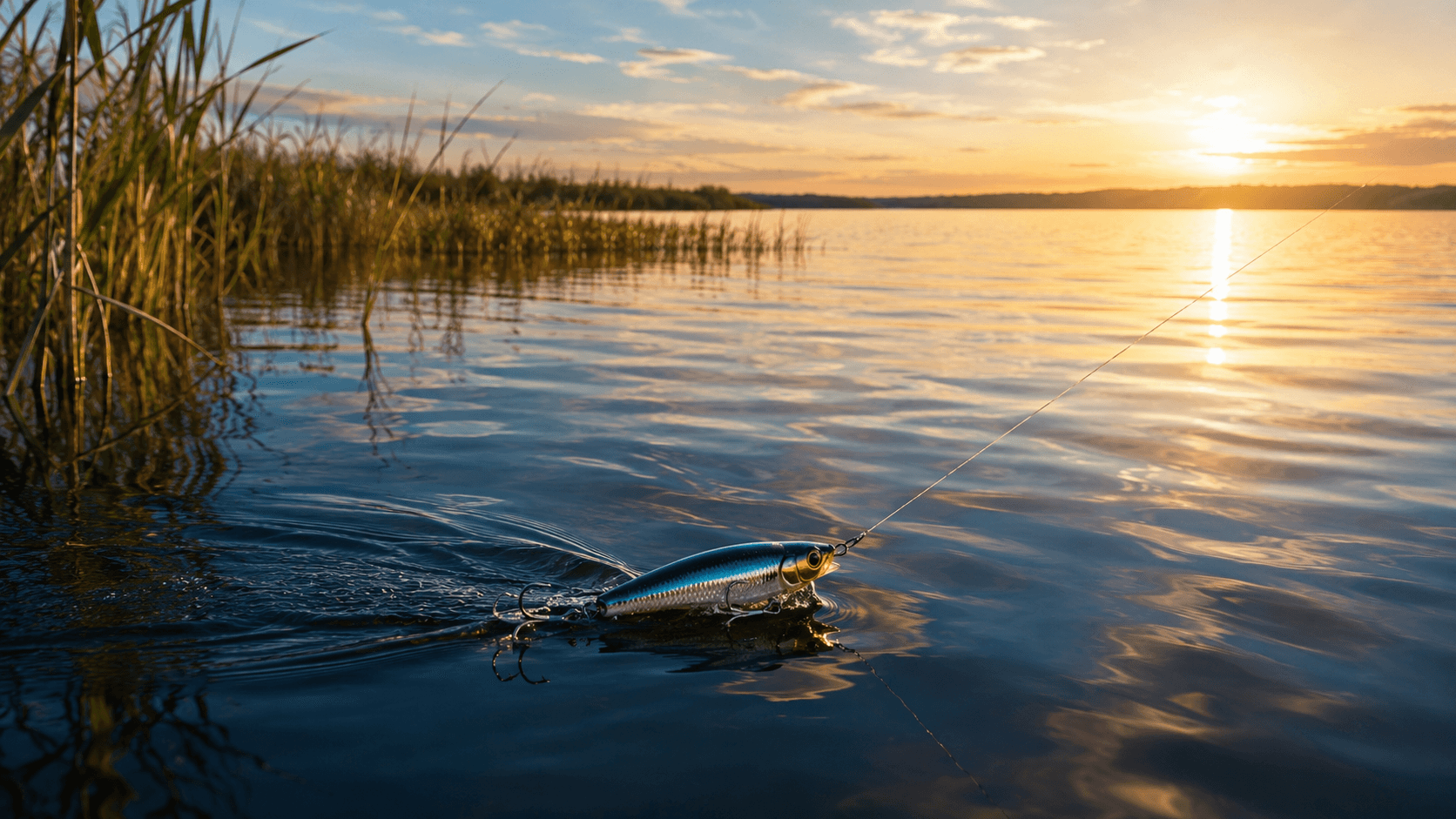 Sunrise over Texas water from the bank with tall grass in the foreground
